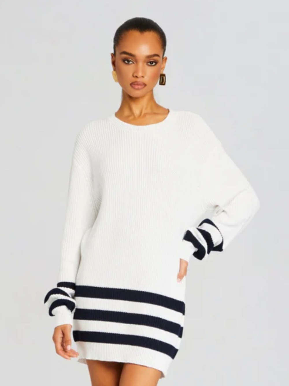 SER.O.YA Devin Sweater XS Navy White Stripe Cotton Distressed Crewneck